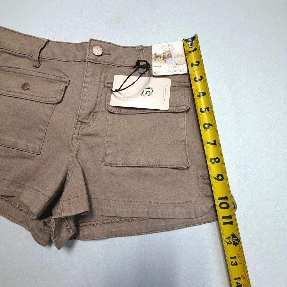 Sincerely Jules High Rise Utility Shorts‎ 25 NWT Taupe Cargo Stretch Casual